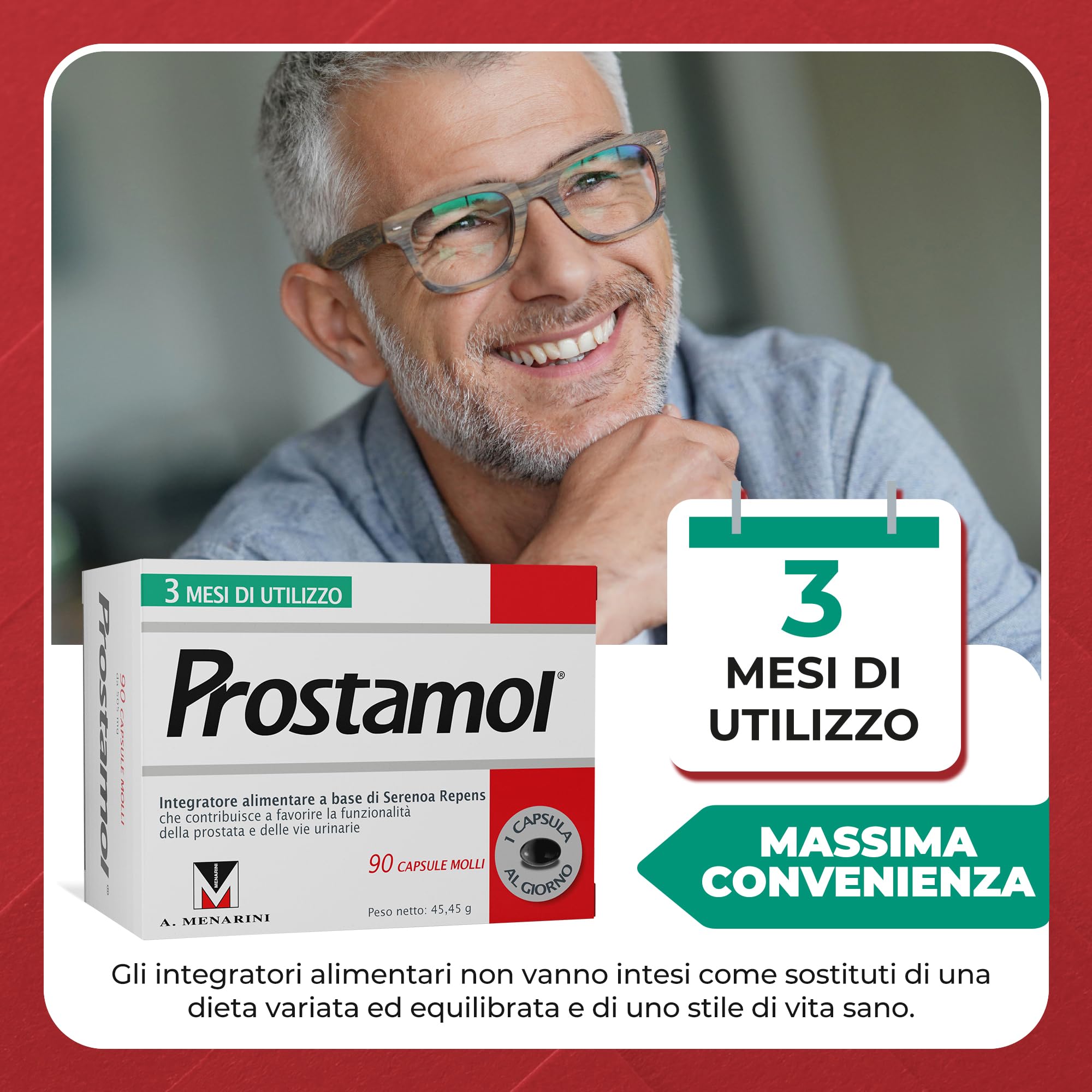 Prostamol 90 Capsule Molli - Integratore Alimentare a base di Serenoa repens (320 mg) per la Funzionalità della Prostata e delle Vie Urinarie. Senza Glutine.