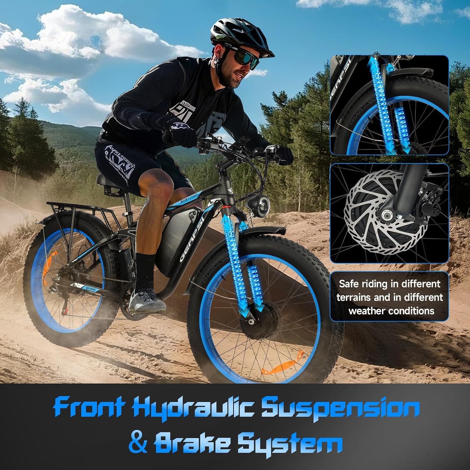 Electric Bike for Adults Peak 3000W Peak Ebike 43MPH 100Miles 26" ×4.0 Fat Tire Electric Bicycle 60V30AH Battery Full Suspension 4 Piston Hydraulic Disc Brakes ShiMN 7 Speed UL 2849 Certified