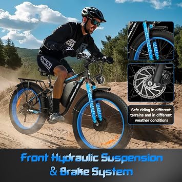 3000W Peak Dual Motor Electric Bike 48V 25Ah Removable Battery 35MPH ShiMN 7 Speed Ebike for Adults 264.0 Fat Tires Hydraulic Disc Brakes Full Suspension Ebike for Snow City Commuting UL2849