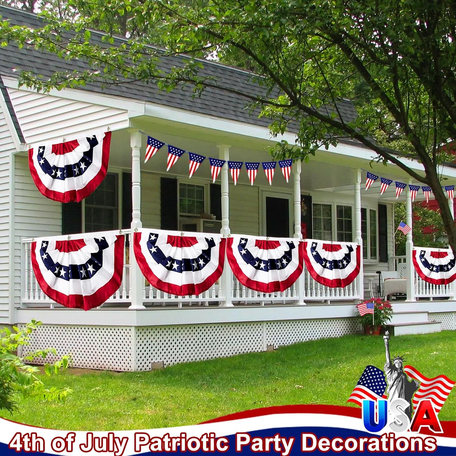 4 Pack 250th Anniversary American Flag Bunting, Pleated Fan Patriotic Memorial Day Decoration 1.5 X 3 Ft Red White Blue 250th Birthday 4th of July Decor US Semiquincentennial Independence Day Outdoor - Image 5