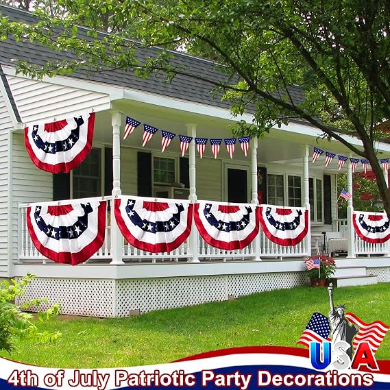 4 Pack 250th Anniversary American Flag Bunting, 4th of July Decorations Pleated Fan 1.5 X 3 Ft Red White Blue Patriotic Decor Outdoor US Semiquincentennial 250th Birthday Independence Day Memorial Day