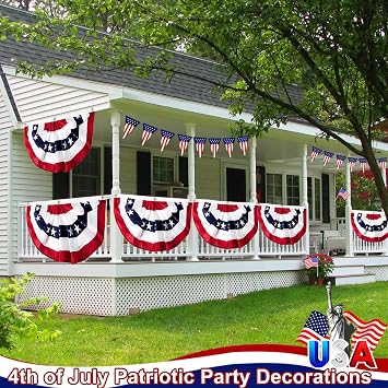 4 Pack 250th Anniversary American Flag Bunting, 4th of July Decorations Pleated Fan 1.5 X 3 Ft Red White Blue Patriotic Decor Outdoor US Semiquincentennial 250th Birthday Independence Day Memorial Day