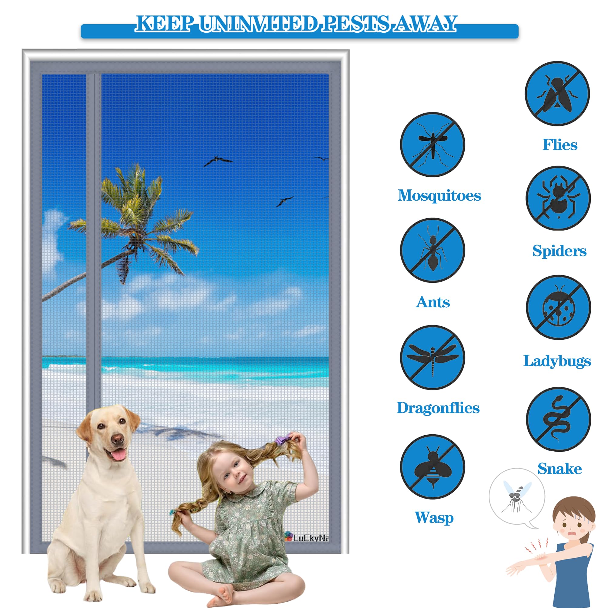 Tenda Zanzariera Magnetica Porta Finestra 210x250cm Potenti Magneti Chiusura Automatica Tenda Zanzariera Impedendo agli Insetti di entrare per Porte Finestre Grigio