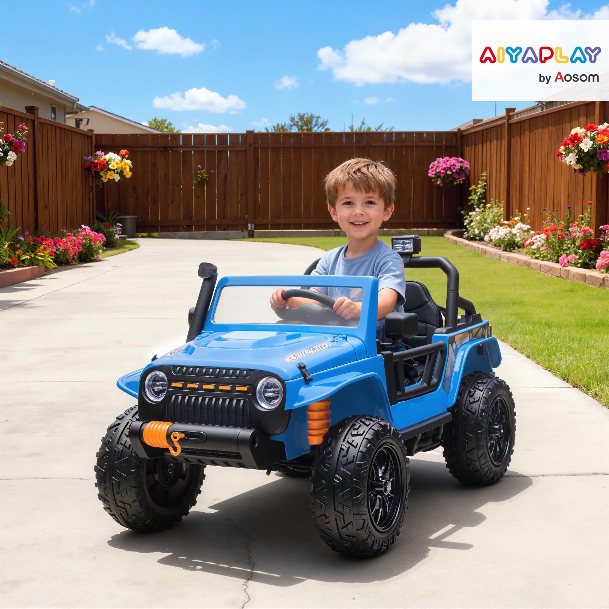 AIYAPLAY Kinder Elektroauto 12V mit Fernbedienung 2 Motor 3-8 Jahre Blau | Kinderauto Elektrisch, Kinderfahrzeug mit Hupe, LED, Musik, Elektrofahrzeug mit Eltern-Kind-Sitz, 4 gefederten Rädern