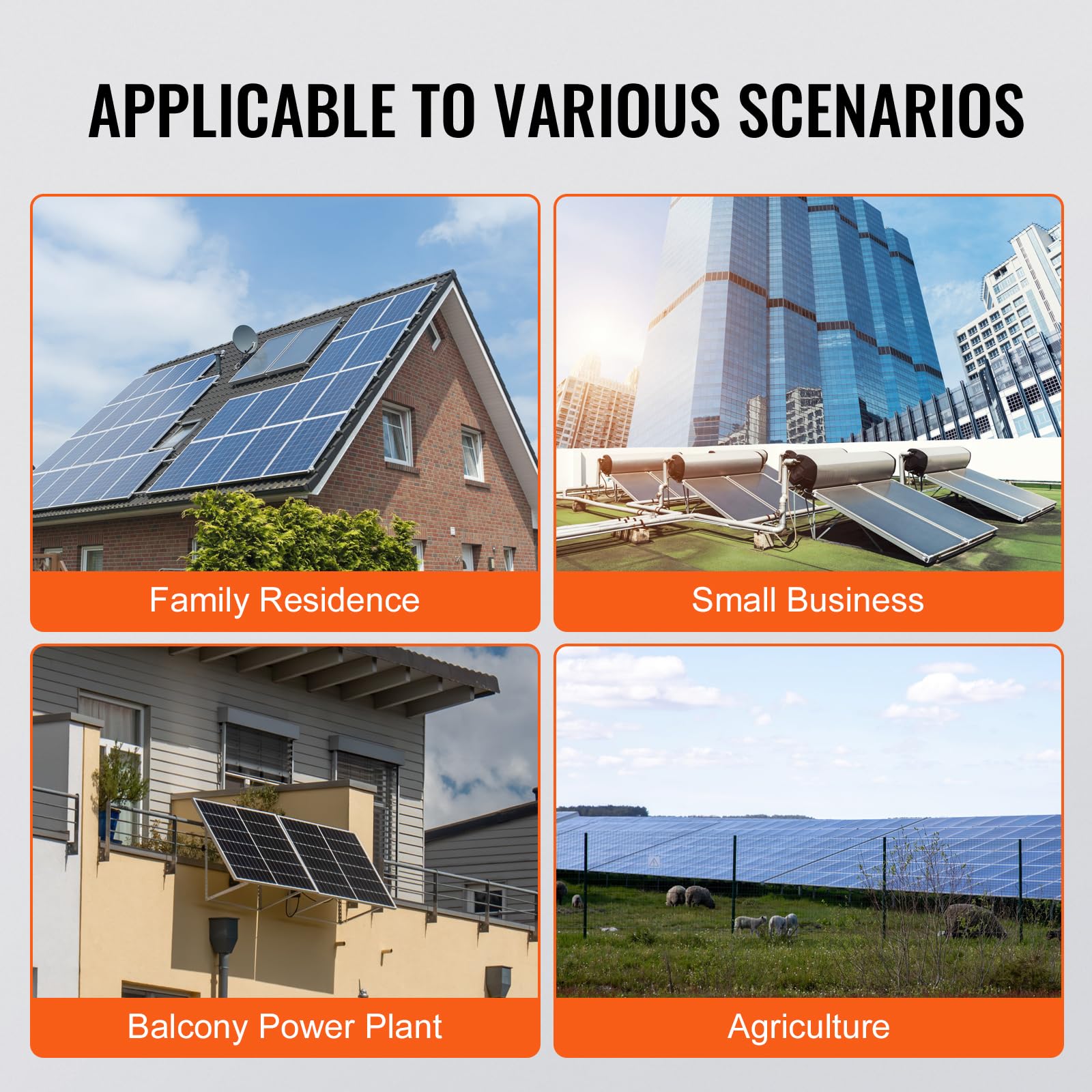 VEVOR Micro inverter per collegamento alla rete solare, 800 W, IP67 in lega di alluminio DC18-50V Tensione di esercizio con cavo di alimentazione antenna WiFi APP, per sistemi di pannelli solari