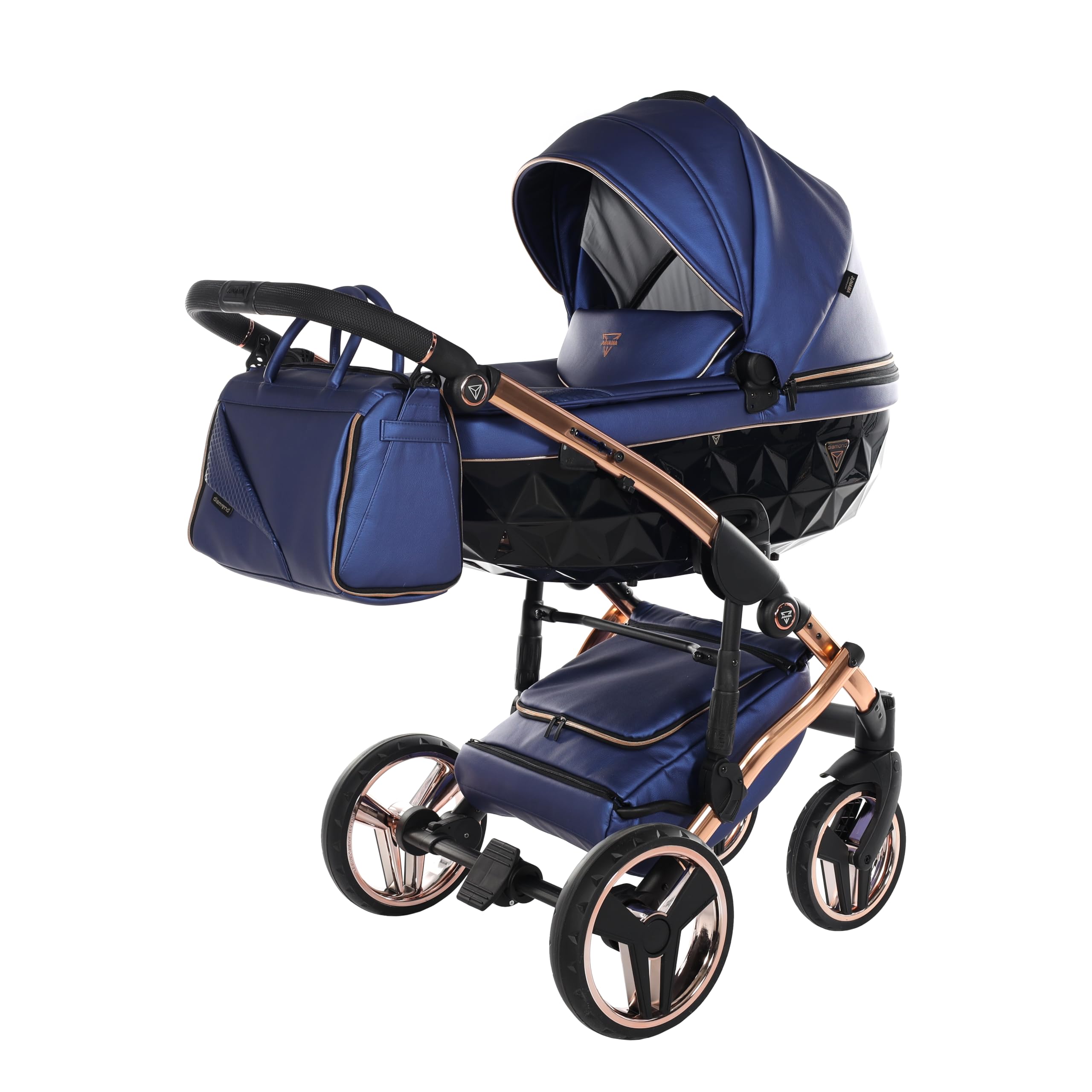 Junama Passeggino TRIO Diamond Fluo 01 Blu e Rame - 2in1 3in1 4in1 + ombrellino (2 in 1 con Adattatori)