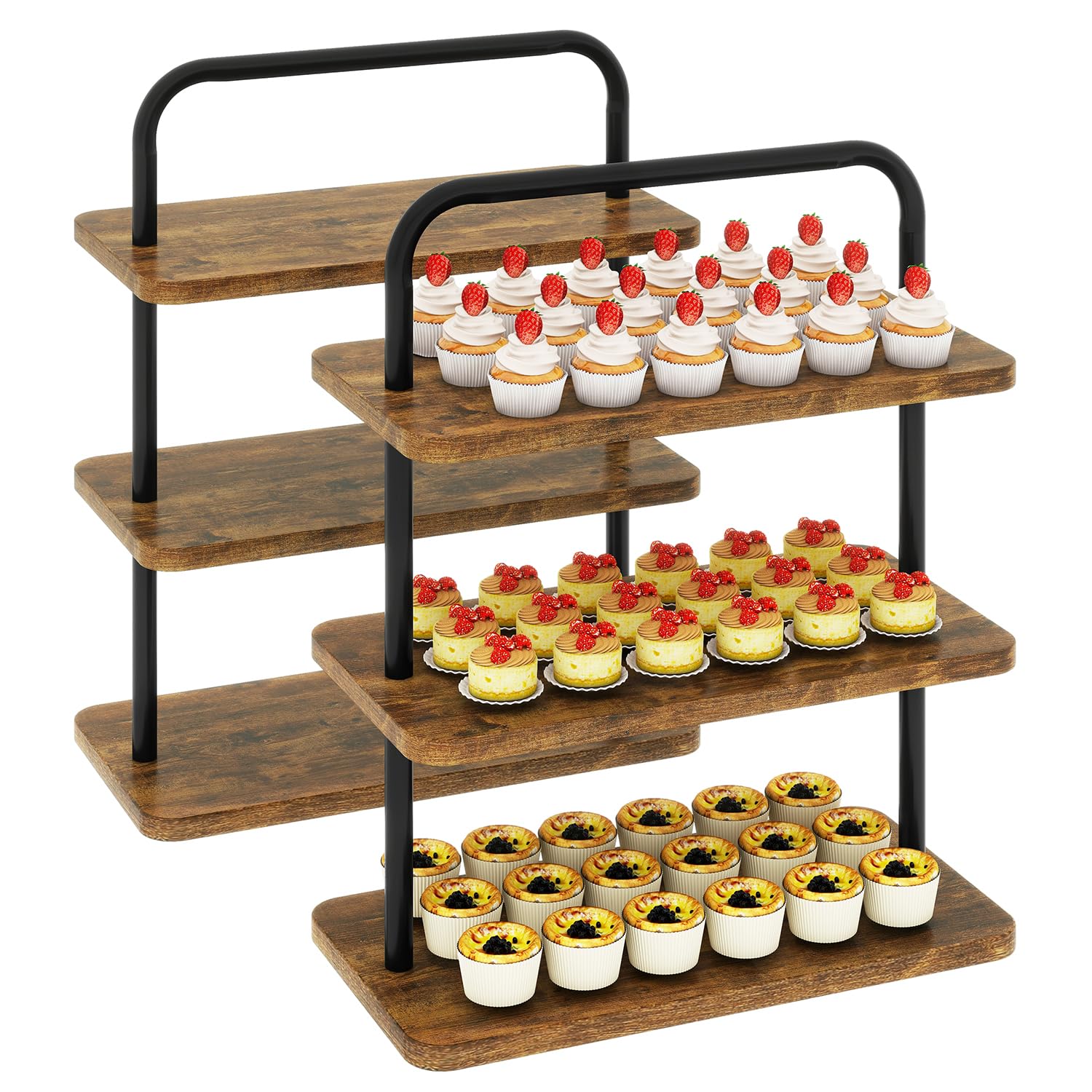 IBUYKE Tortenständer,Cupcake Ständer mit 3 Ebenen,2er Set,Braun TLJ013H-2 | Cupcake Turm Dessertständer Display Kuchenständer Gebäckständer für Hochzeit Party Babyparty Geburtstag
