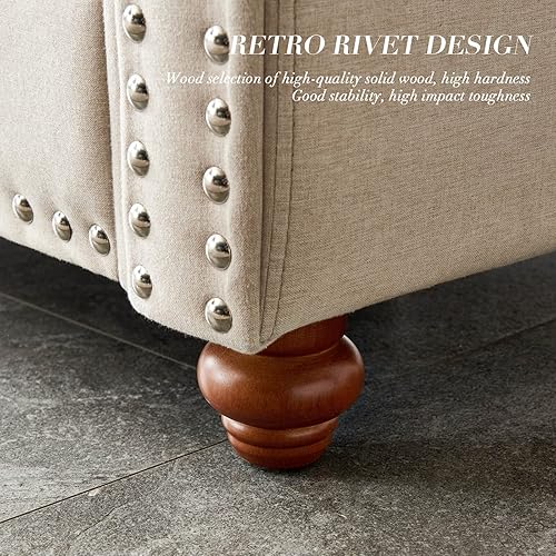 Miniatura 26 de Lestar Sofá de tela de 3 plazas, sofás tapizados modernos de 3 plazas con clavos y reposabrazos (beige) Beige,Gris