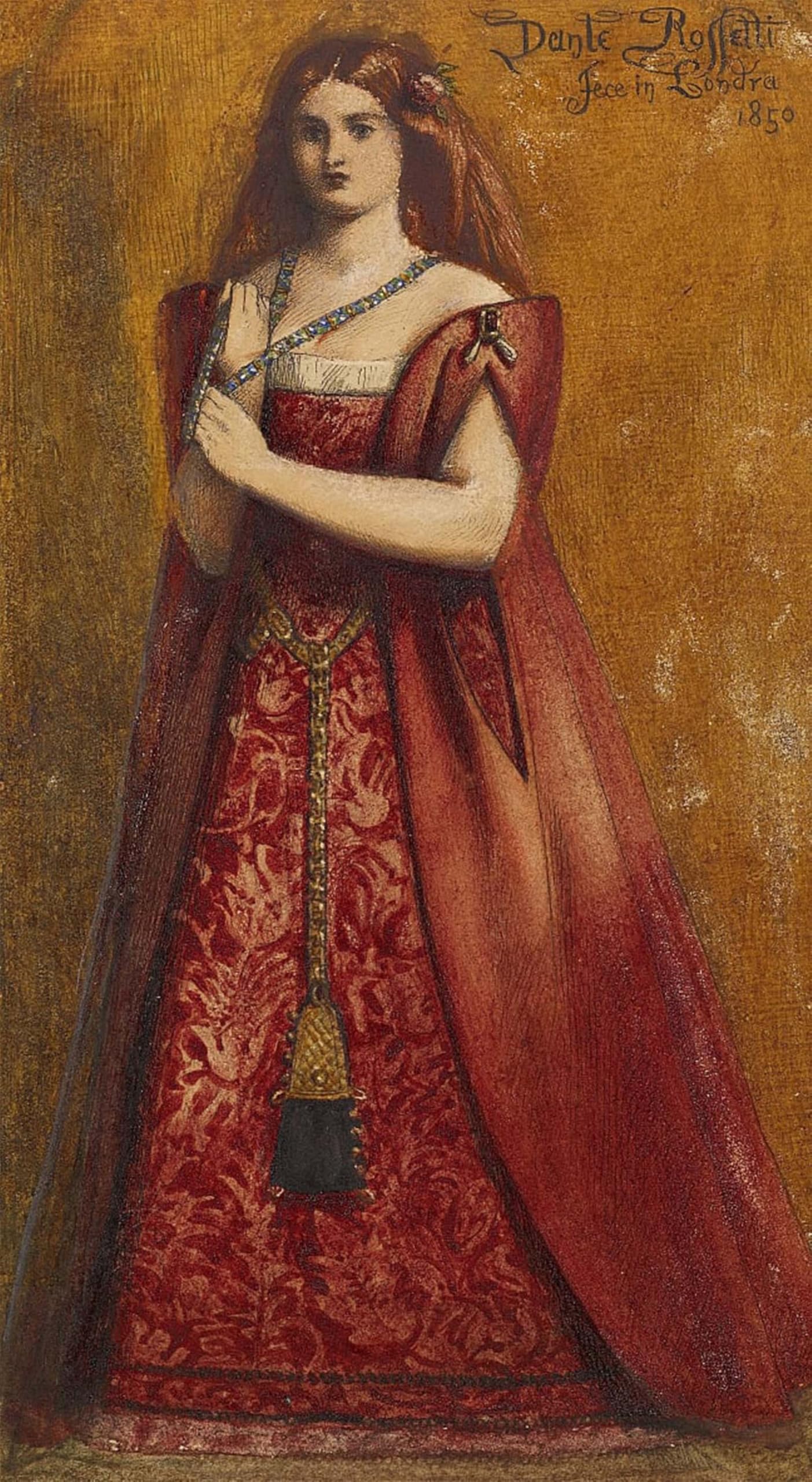 ARTXLXXBN Famous Art Print Poster Vintage Wall Art Rosso Vestita by Dante Gabriel Charles Rossetti Canvas Art Poster for Home Decor 60x90cm