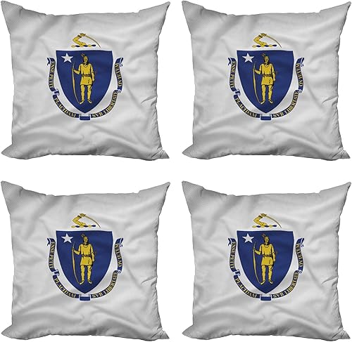 Lunarable American Throw Pillow Cushion Case Pack of 4, Massachusetts Flagg Holds a Bow and Pointing Downward Arrow, Modern Accent Double-Sided Lunarable American Throw Pillow Cushion Case Pack of 4, Massachusetts Flagg Holds a Bow and Pointing Downward Arrow, Modern Accent Double-Sided
