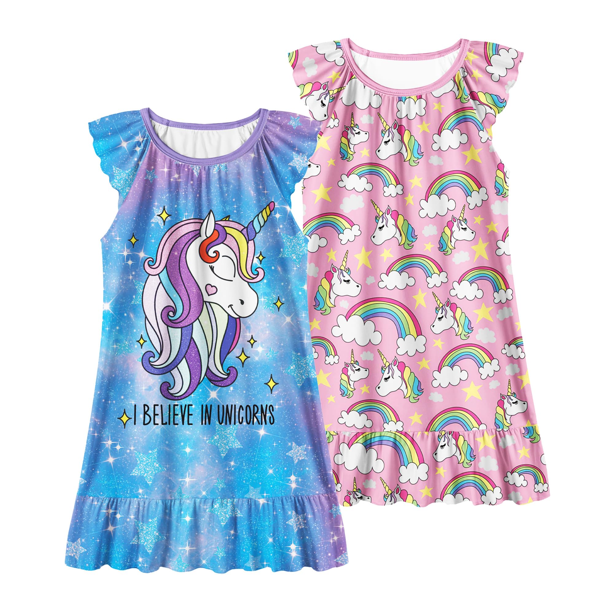 LQSZ Girls Nightgowns Soft Toddler Princess Pajamas Dress for Kids 2pcs