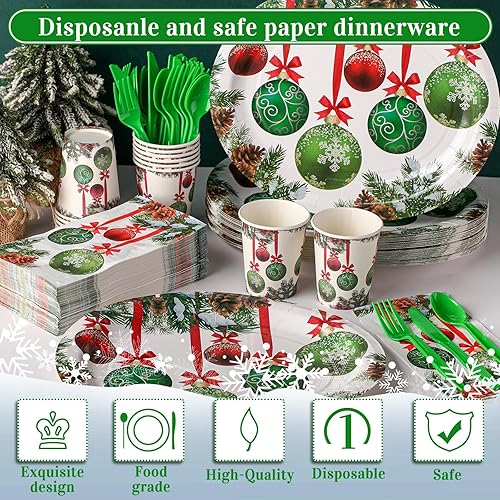 Miniatura 3 de Juego de 400 platos y servilletas de bolas rojas y verdes para 50 invitados, decoración de fiesta de despedida de soltera, juego de vajilla