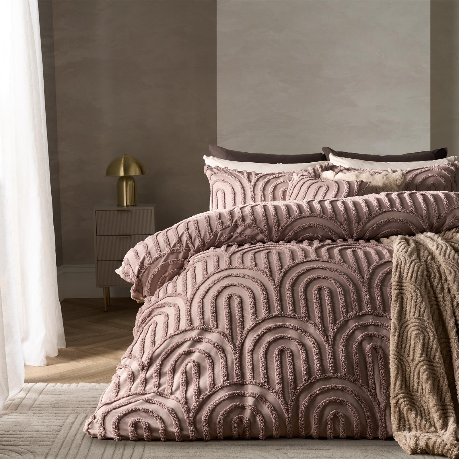 Ohs Natural Double Duvet Cover Set Tufted Arches, Super Soft Cosy Warm Decorative Double Duvet Set Stylish Comfy Easy Care Bedding With Matching Pillowcases,