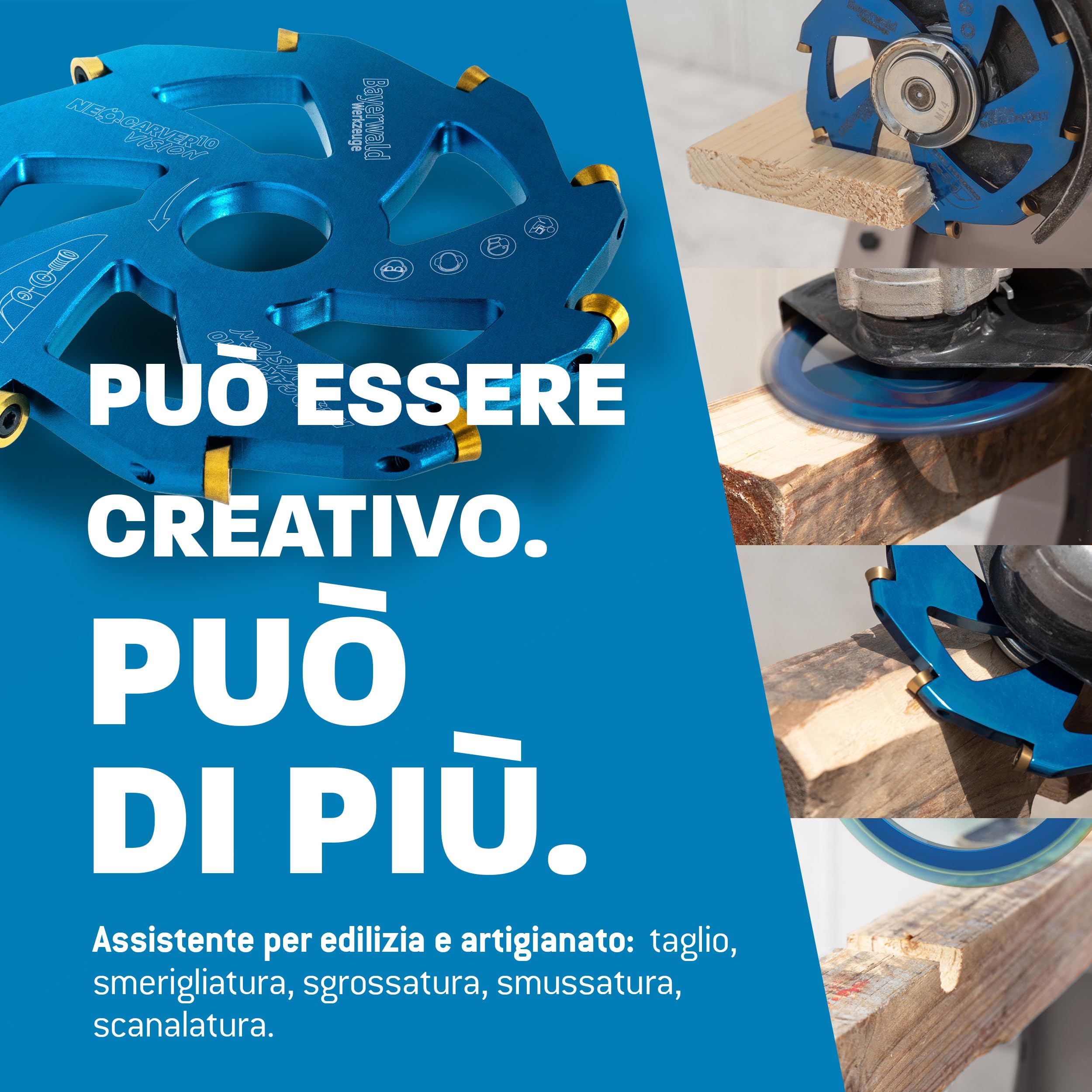 Bayerwald NeoCarver 10 Vision V2 - Disco per fresa in metallo duro per legno, fresa da intaglio in alluminio per smerigliatrice angolare per separare, levigare, sgrossare, ecc. Ø 115 mm x 22,2 mm/10