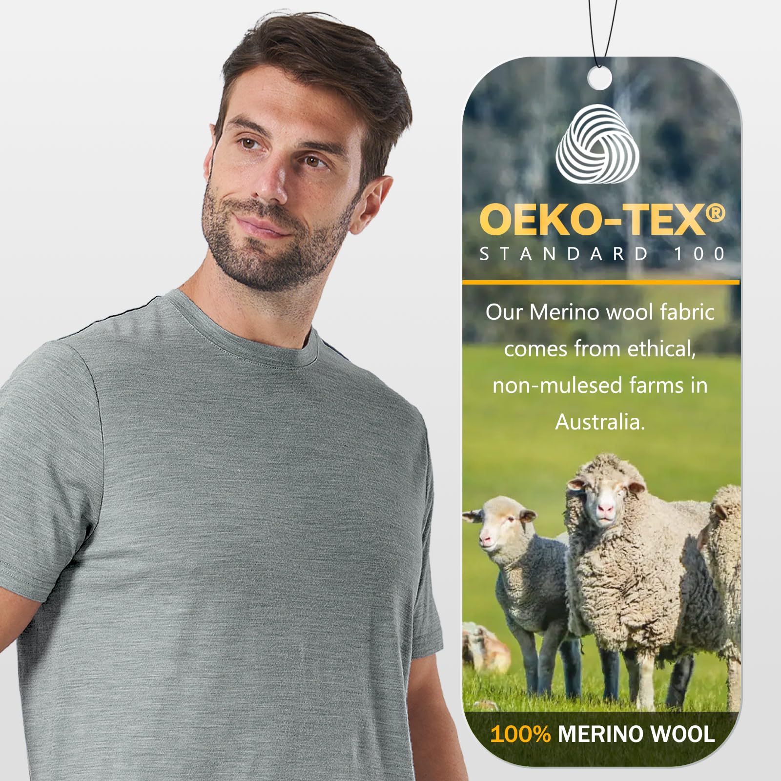 Merino Protect 100% lana merino, maglietta da uomo, resistente agli odori, leggera, traspirante, per viaggi ed escursioni, Mimetico, XX-Large