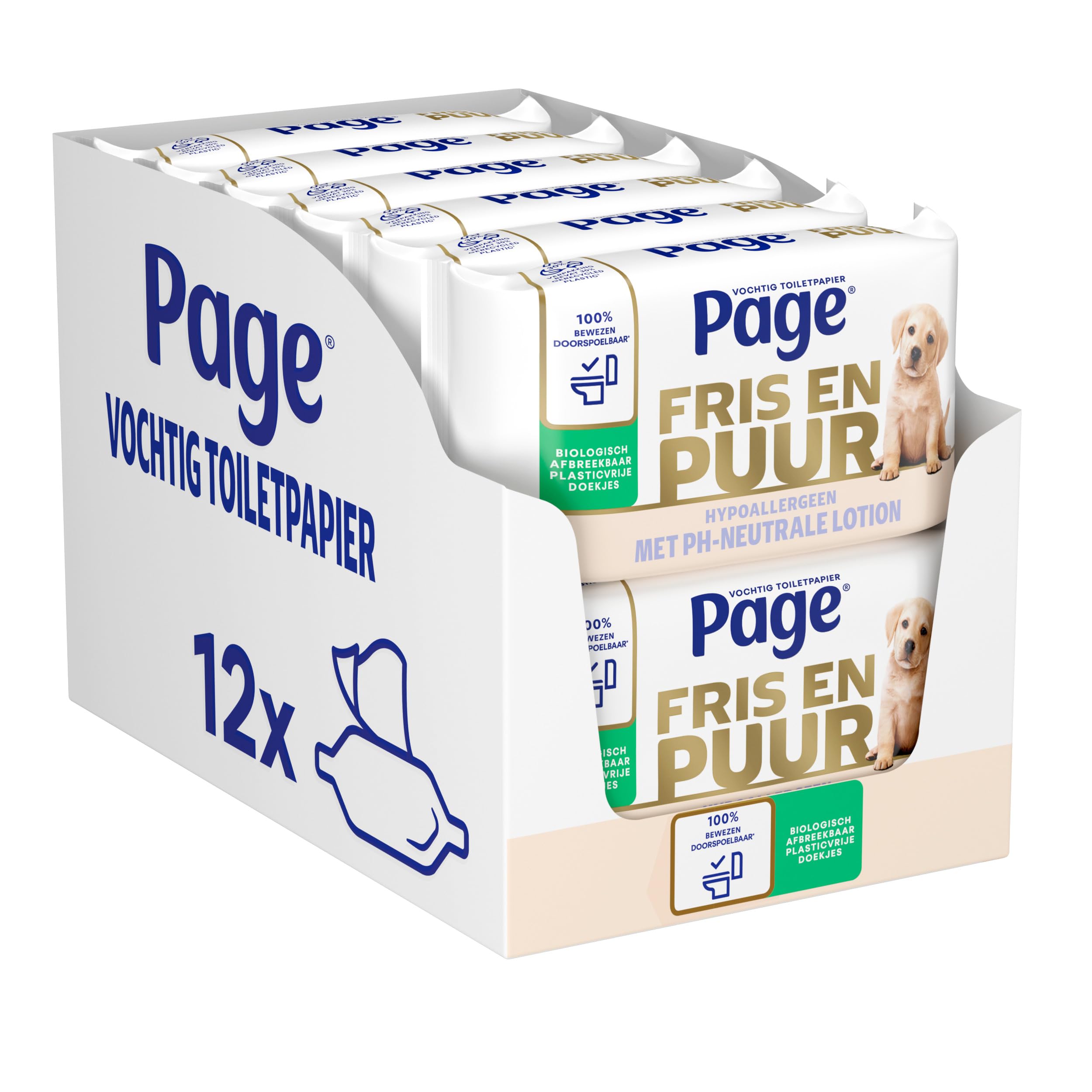 Page® Fris en Puur (Puur) - Vochtig Toiletpapier - 456 velletjes - 12 x 38 stuks - hypoallergeen - Voordeelverpakking