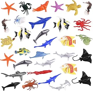 32 Pcs Mini Sea Animal Figures, Realistic Plastic Sea Creatures Toys Sea Life Figures Under The Sea Animals Toys Ocean Animals Figures Wild Animal Bath Toys Kids Animal Toys Learning for Children