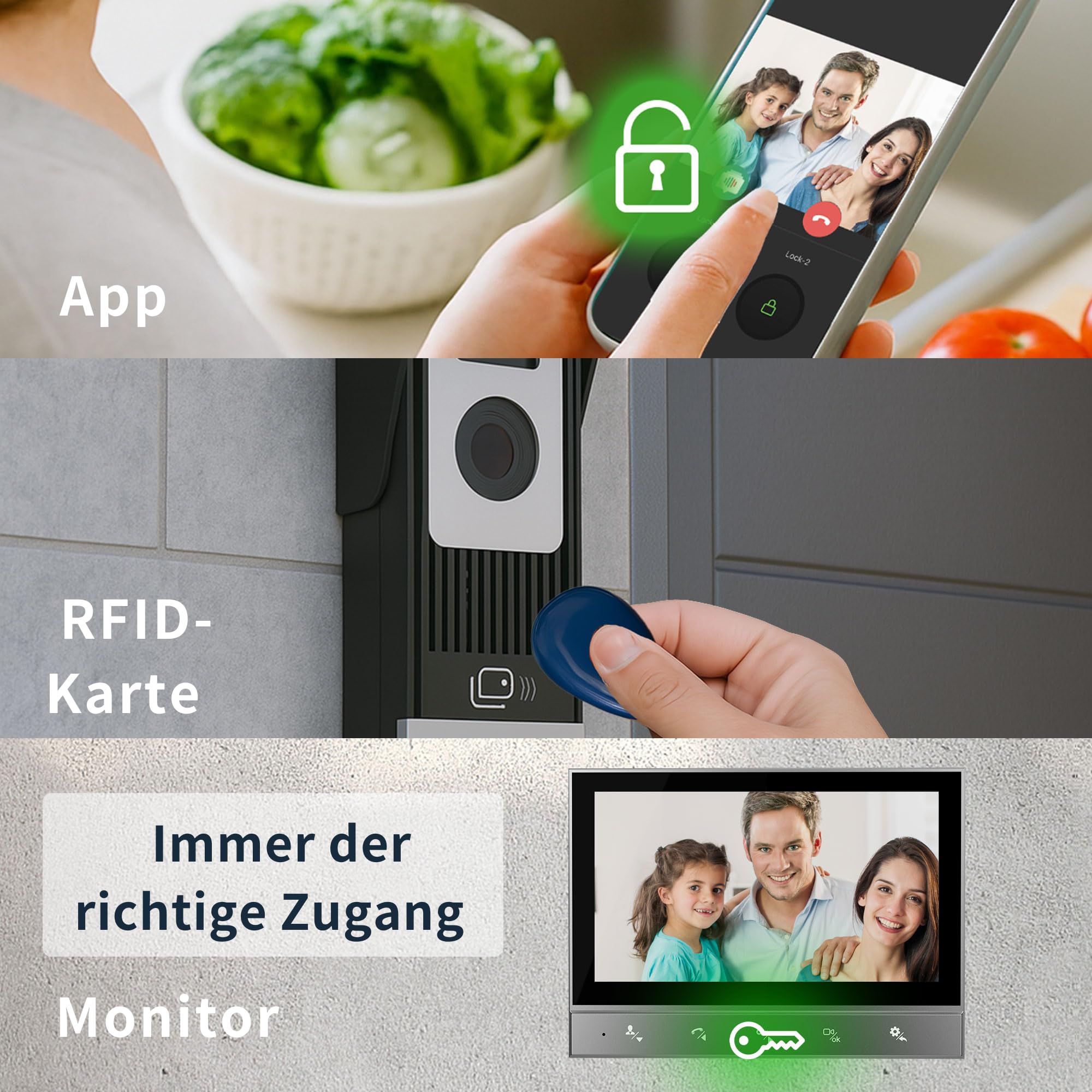4-Draht Video Türsprechanlage mit Kamera, 7" Innenmonitor, 1080P Nachtsicht, Gegensprechanlage mit APP & RFID Entsperrung, Bewegungserkennung, IP65 wasserdicht, Videowiedergabe, BLANC430