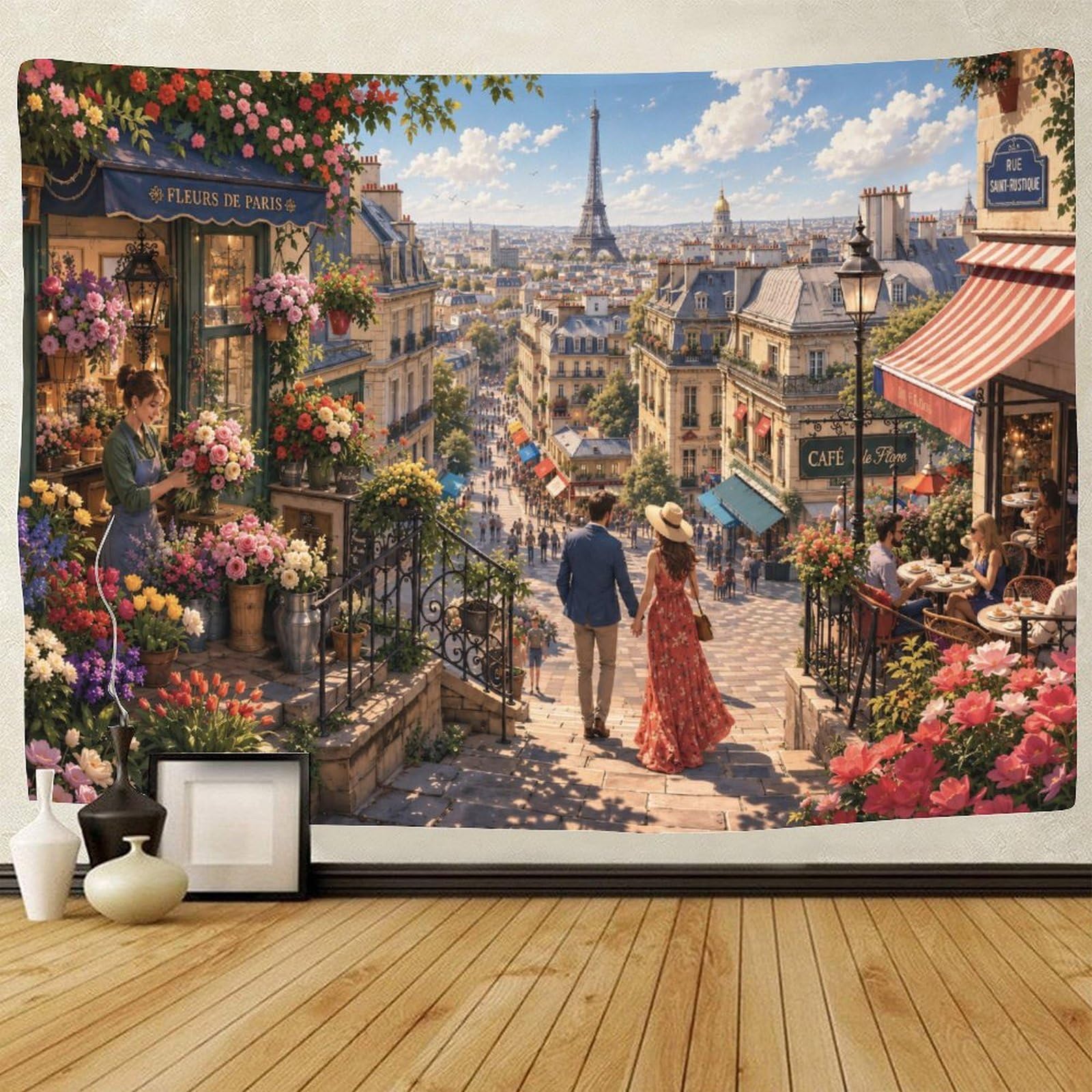 Paris Eiffel Tower Streetscape Wall Tapestry Wall Hanging Decor 3D Print Tapestries Poster Home Decoration Bedroom College Dorm 70cmx100cm
