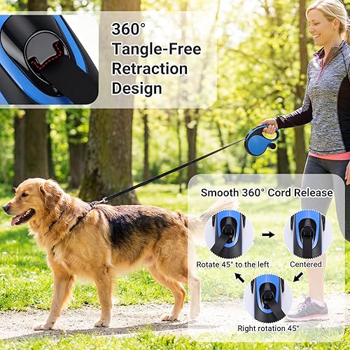 Miniatura 5 de Segarty Correa retráctil de 26 pies para perros de 66 libras a 110 libras, correa resistente de 26.2 ft con soporte para bolsa de excrementos, plomo