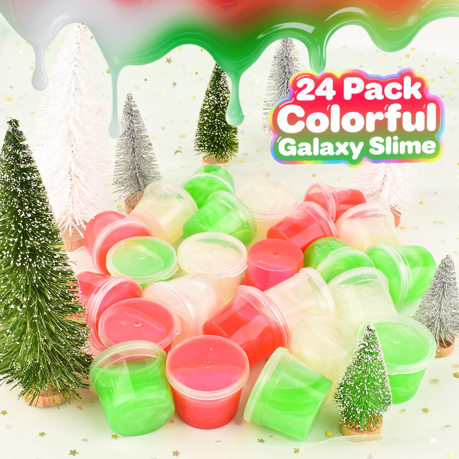 Galaxy Slime 24 Pack, Red, Green & White Slime Party Favors, Non-Sticky - Image 3