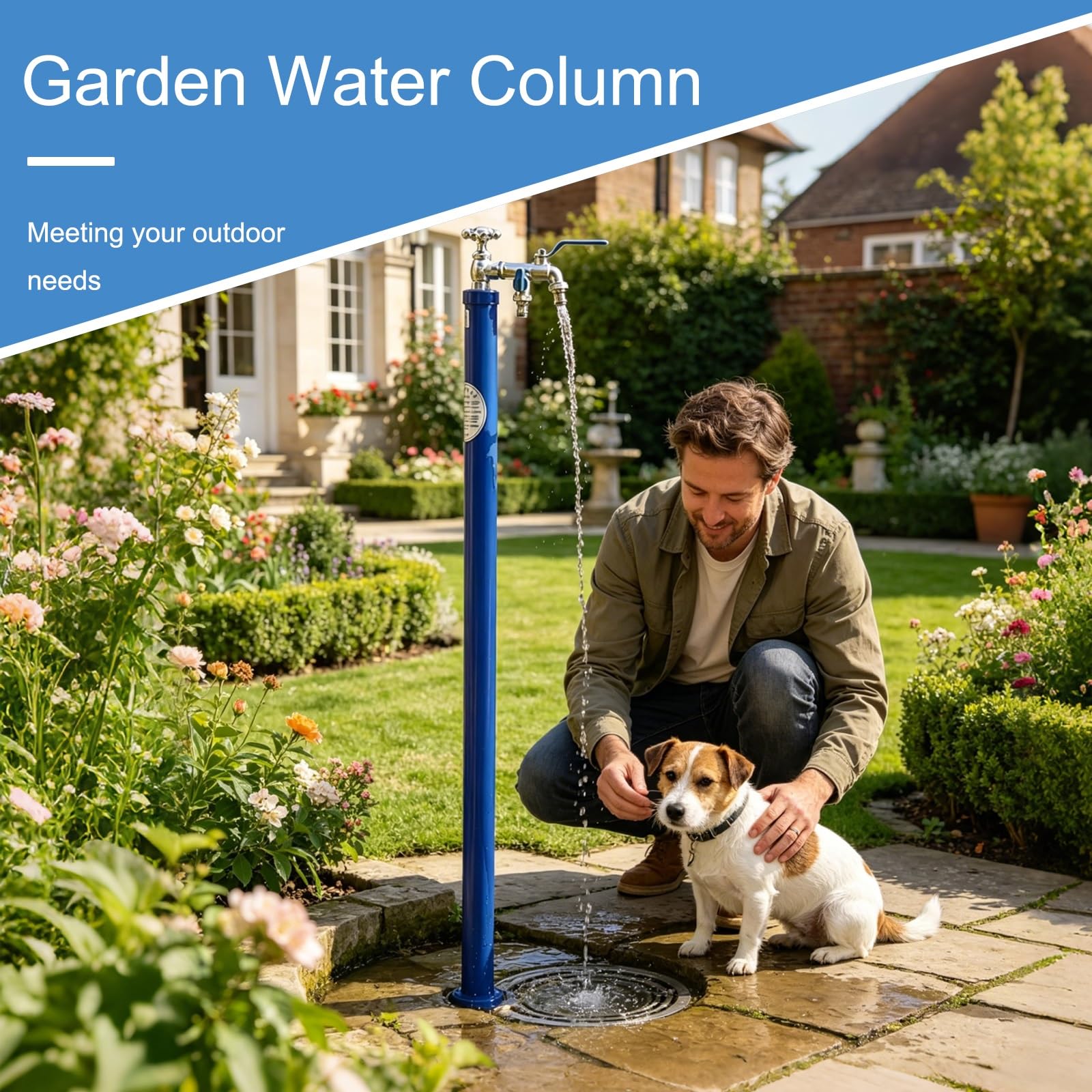 Columna de agua para jardín al aire libre para todo tipo de clima con grifos dobles de latón, poste de grifo resistente a las heladas para riego de patio
