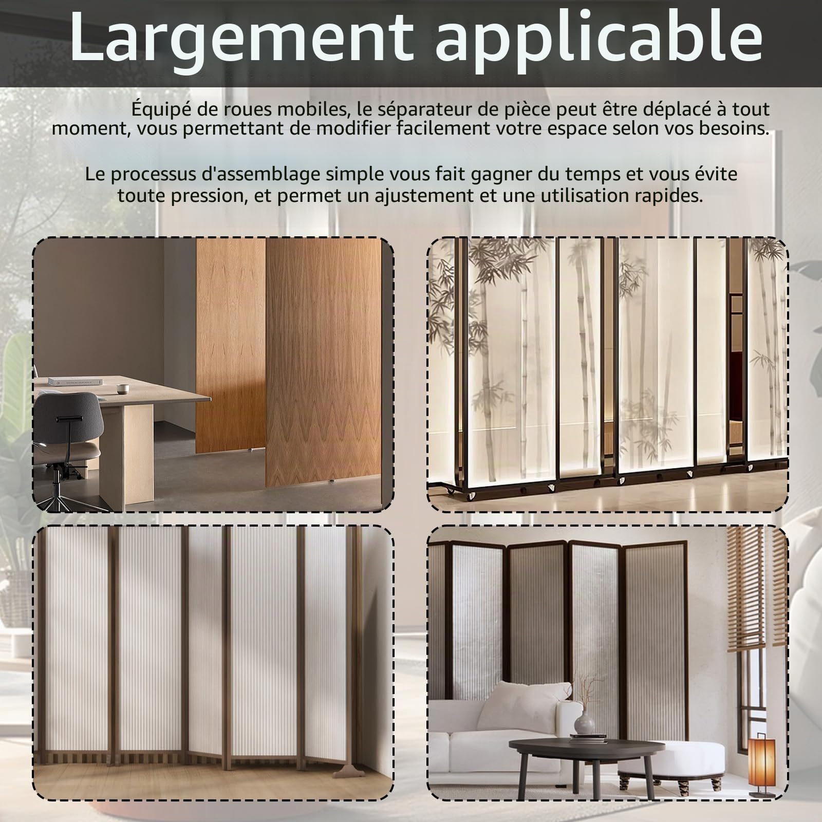 Pieds de Cloison de Separation Interieur, Lot de 2 Supports de Separation de Piece Intérieur avec Roue Universelle en Alliage Pieds de Séparation Réglables de 1 à 6 cm de Large pour Bureau