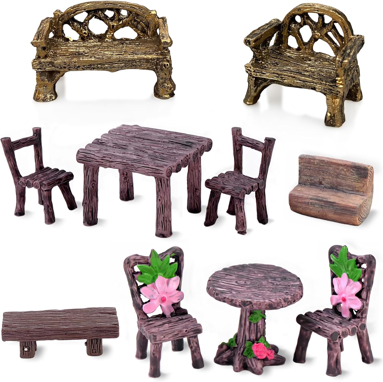 Fairy Garden Accessories Miniature Table and Chairs Set Micro Landscape Decoration DIY Craft Gift, Pack of 10