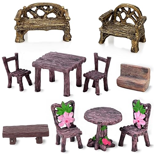 Fairy Garden Accessories Miniature Table and Chairs Set Micro Landscape Decoration DIY Craft Gift, Pack of 10 - Table And Chairs Set