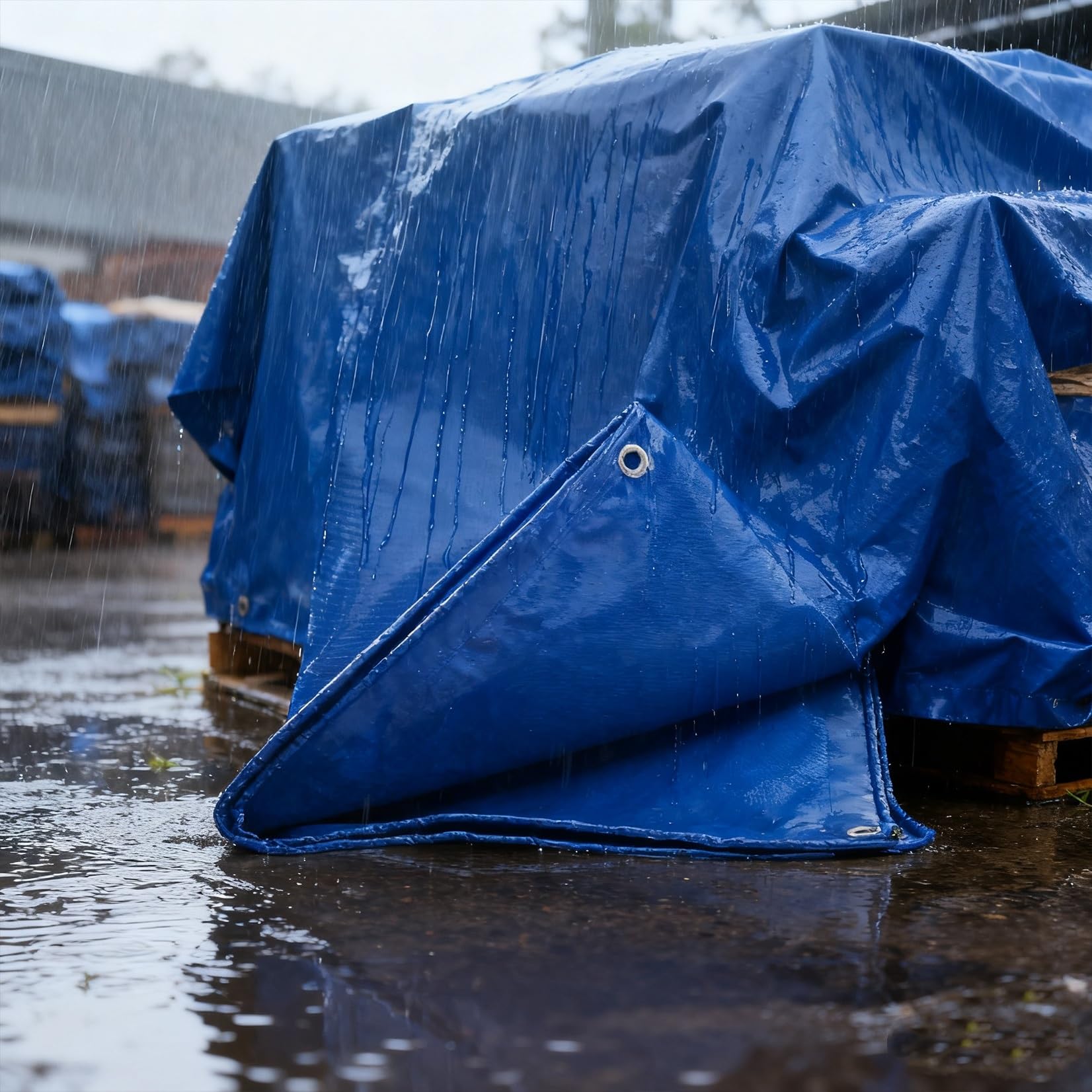 Lona impermeable azul de 50x370 cm con ojales reforzados para toldo exterior