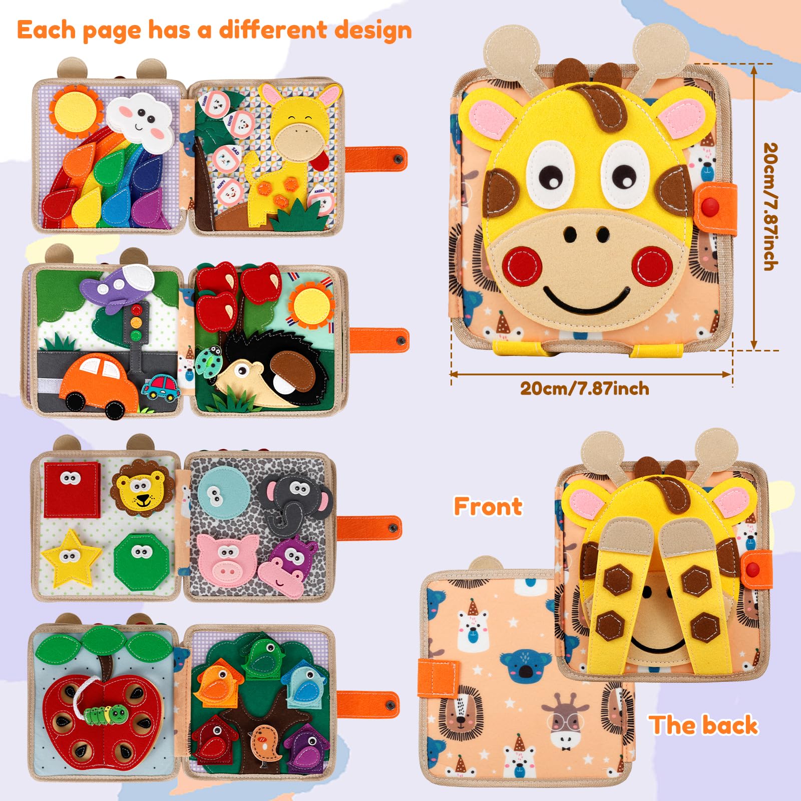 Zabawka Busy Board z miękkiego filcu, książeczka z filcu 3D Montessori dla niemowląt z miękkiego materiału, motoryka mała, umiejętności życiowe, zabawka edukacyjna dla dzieci od 1, 2, 3 lat, rozwój