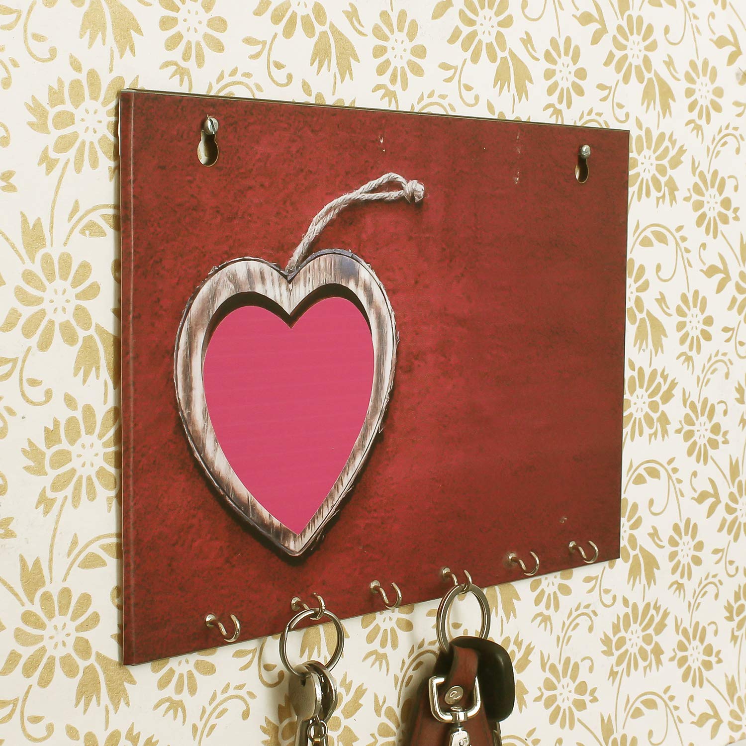 eCraftIndia Heart Theme Wooden Key Holder with 6 Hooks (B07VLW86ZF) Amazon Price History, Amazon Price Tracker
