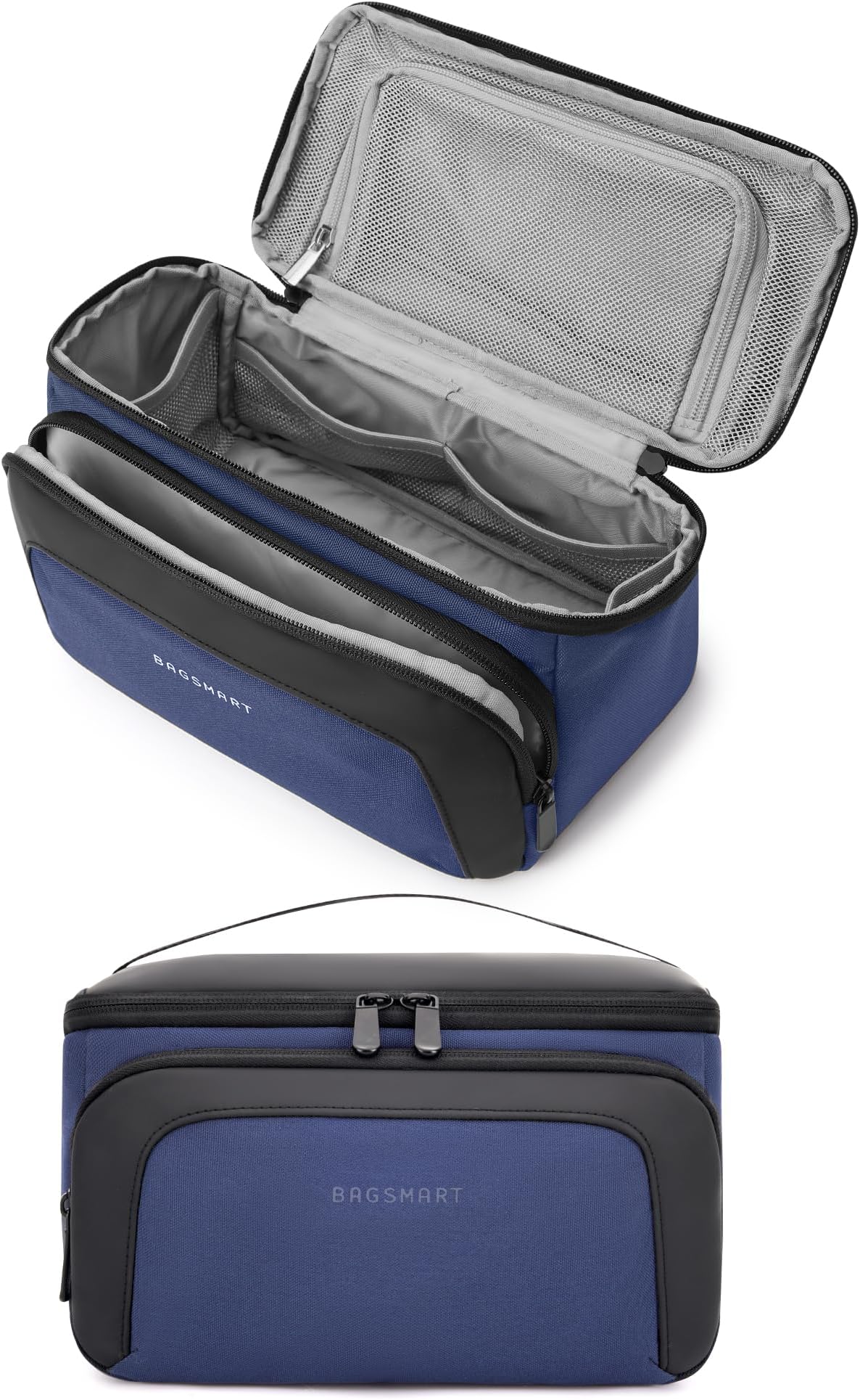 BAGSMART Toiletry Bag for Women, Cosmetic Makeup Bag Organizer with Handle, Travel Bag for Toiletries, Dopp Kit Water-resistant Shaving Bag for Accessories-Navy Blue
