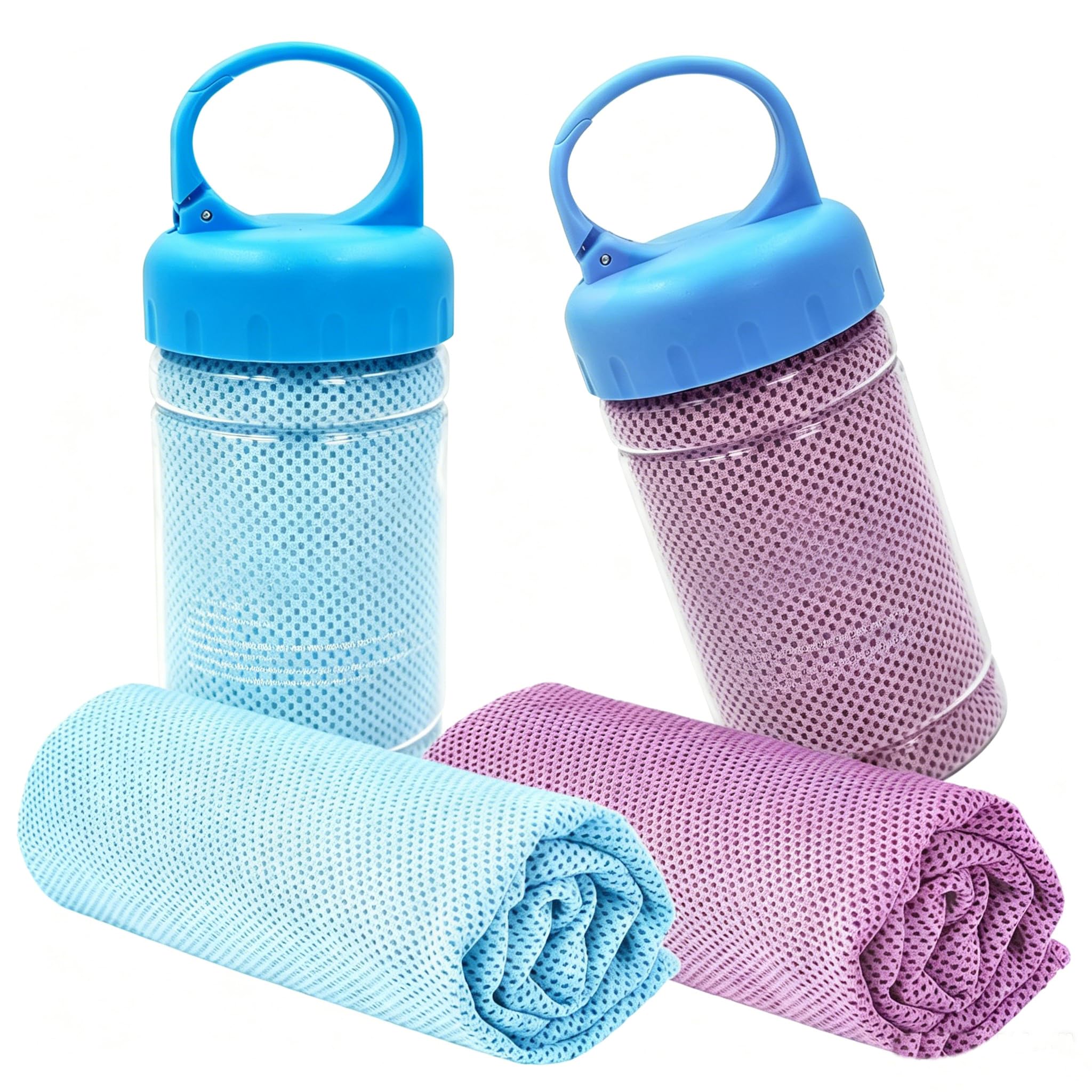 2 PCS Cooling Towel, 80x30cm Microfiber Breathable Cold Towel, Red and Light Blue Quick Dry Sports Chilly Towel for Yoga, Gym, Running, Camping and Outdoor Workout