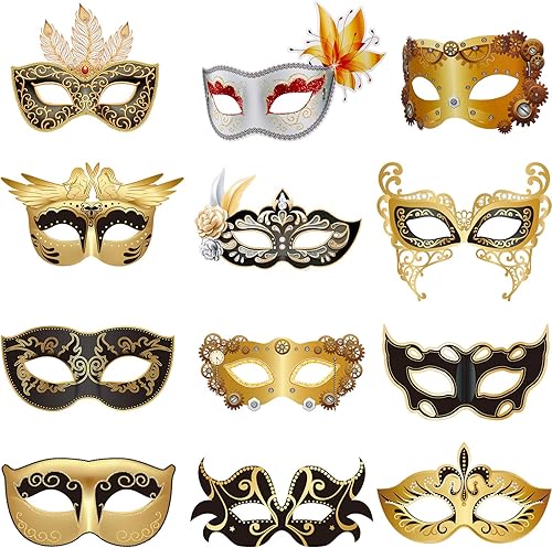 Sumind 12 máscaras de Mardi Gras a granel, máscara de carnaval veneciano, retro, punk, decoración de fiesta para Mardi Gras, disfraz de Halloween,