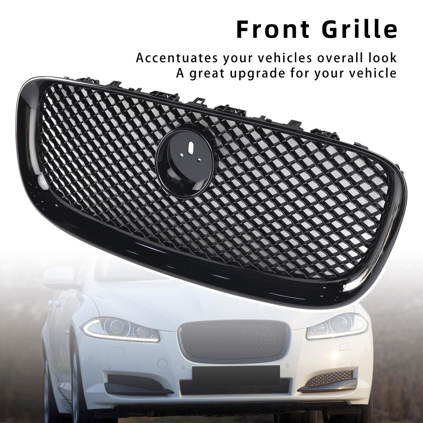 Griglia paraurti Anteriore XF-R Style Front Bumper Grille Fit for Jaguar XF 2012-2015 Gloss Black (No Logo)