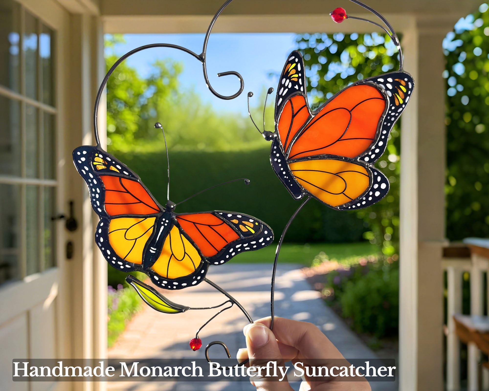 Monarch Butterfly Gifts for Grandma & Mom, Butterflies Suncatcher Stained Glass Window Hanging, Real Handmade Sun Catcher Indoor Window, Decorations in Garden Decor, Ornament for Mother