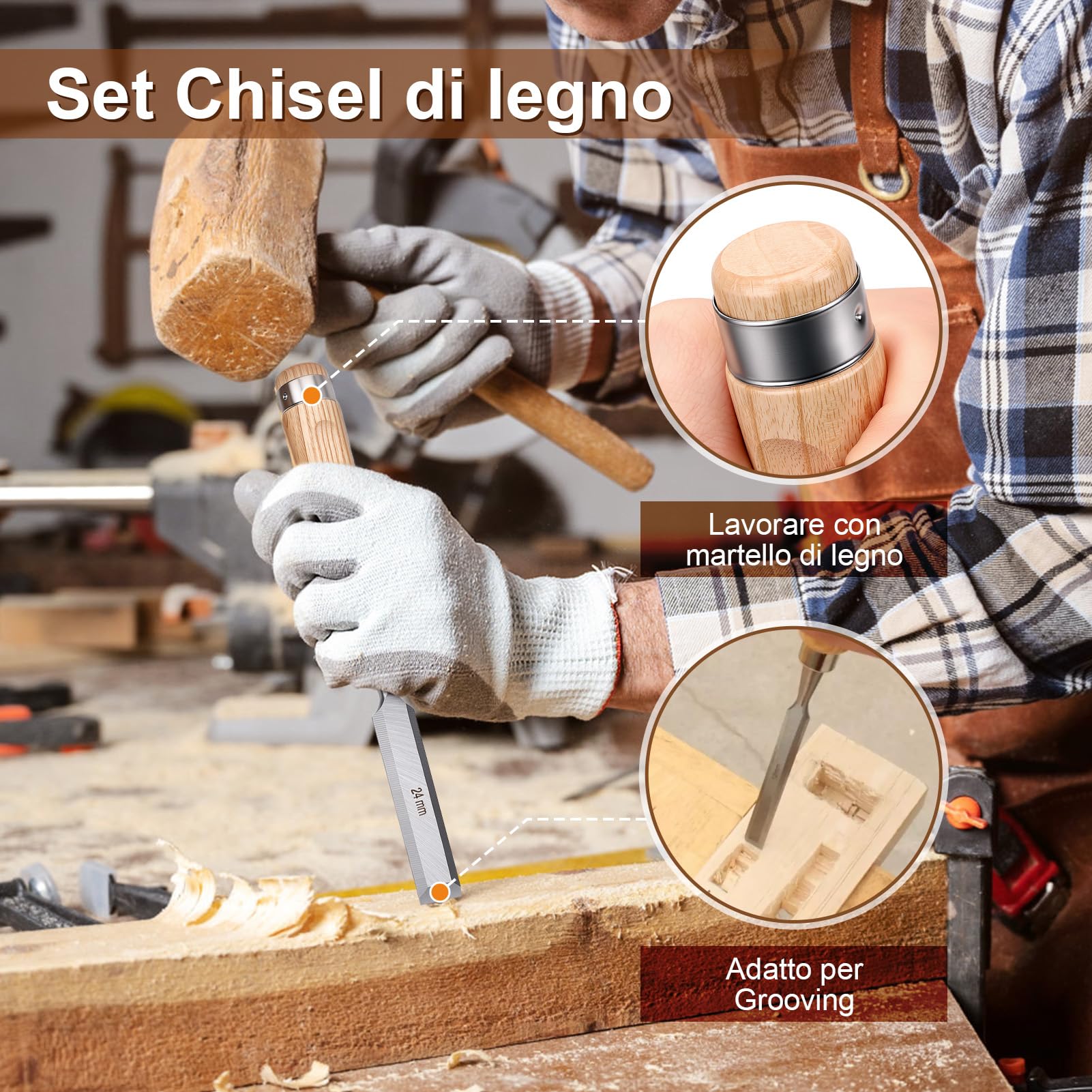 Set di Scalpelli per Legno, 6PCS Scalpelli da Intaglio di Lavorazione | Scalpello per Legno, Guida per Affilare e Pietra per Affilare, Scatola, per Intaglio, Carpenteria, Rifilatura dei Bordi