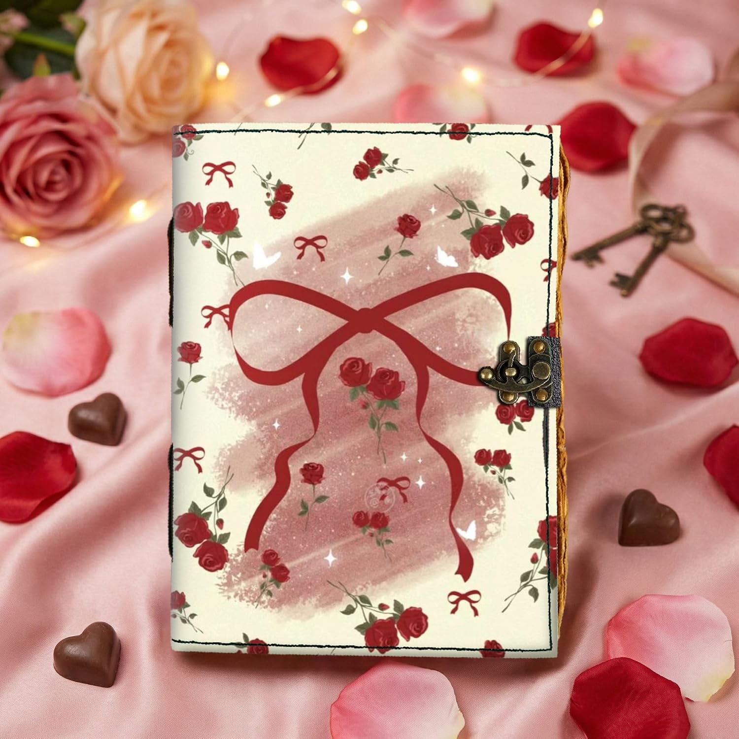 Mr KRAFT Handcrafted A5 120 GSM Premium White Paper Infinite Love Couple UV Print Diary Leather Journal With Unique Love Print Writing Diary Notebook Unruled Diaries For velentine gift -5x7(Love3)      Side stitch