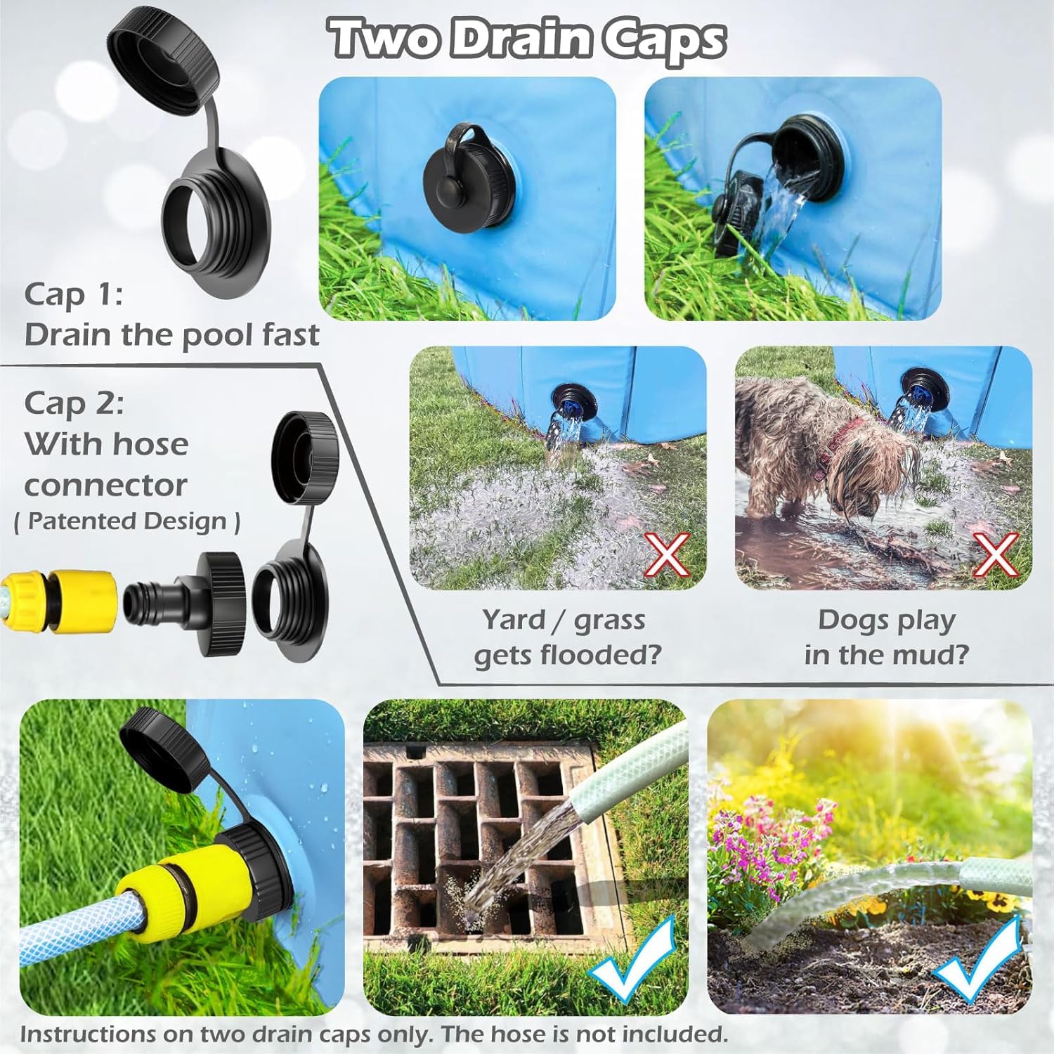 Hundepool Faltbar, Anti-Rutsch Planschbecken für Hunde & Katzen, Robuste Hundebadewanne aus 3-lagigem PVC & MDF, Wasserdichter Schwimmpool mit Abfluss für Garten Bad (100x30cm)