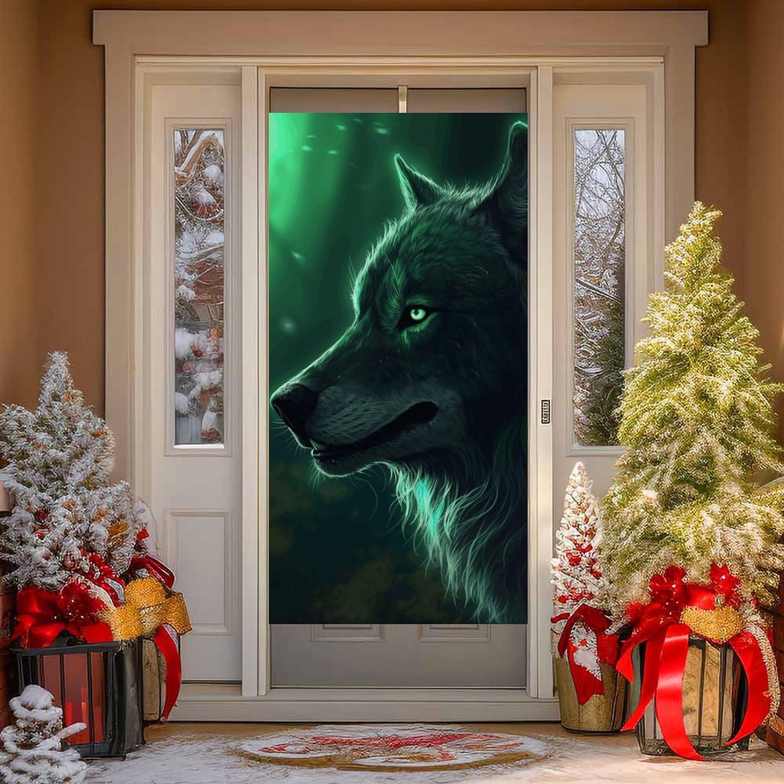 NTVOWPZO Green Wolf Door Curtains for Doorway Privacy Dividers Door Banner Blackout Curtains Fabric Door Window Curtain for Home Bedroom Kitchen Decor 35.4x70.9 in Decorative Banner