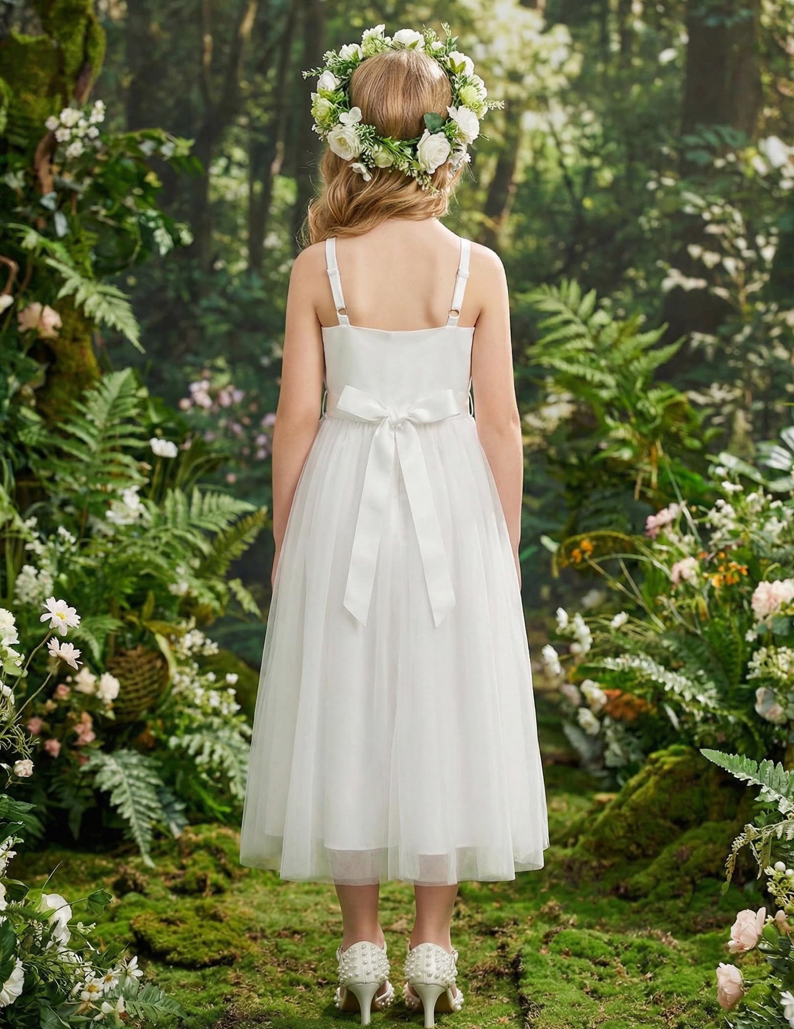 Arshiner Flower Girl Dress Spaghetti Strap Tulle Long Formal Wedding Pageant Party Fancy Princess Ball Gown Dresses — view 6