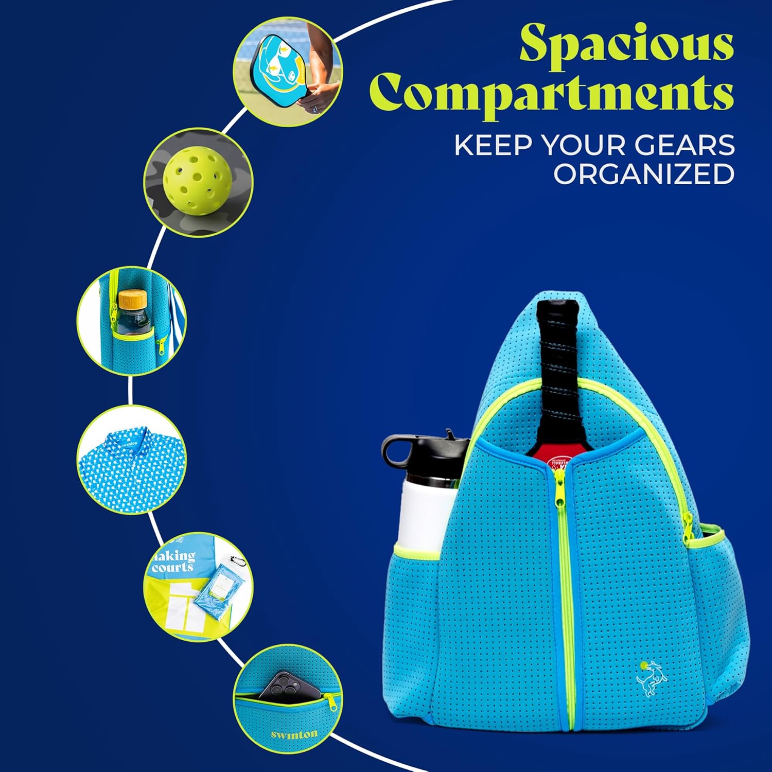 Swinton Pickleball Bag for Women and Men – Stylish Pickleball Backpack | Lightweight, Water-Resistant Pickleball Paddle Bag | Unisex Pickleball Bags with Space for Paddles, Balls & Accessories - Image 4