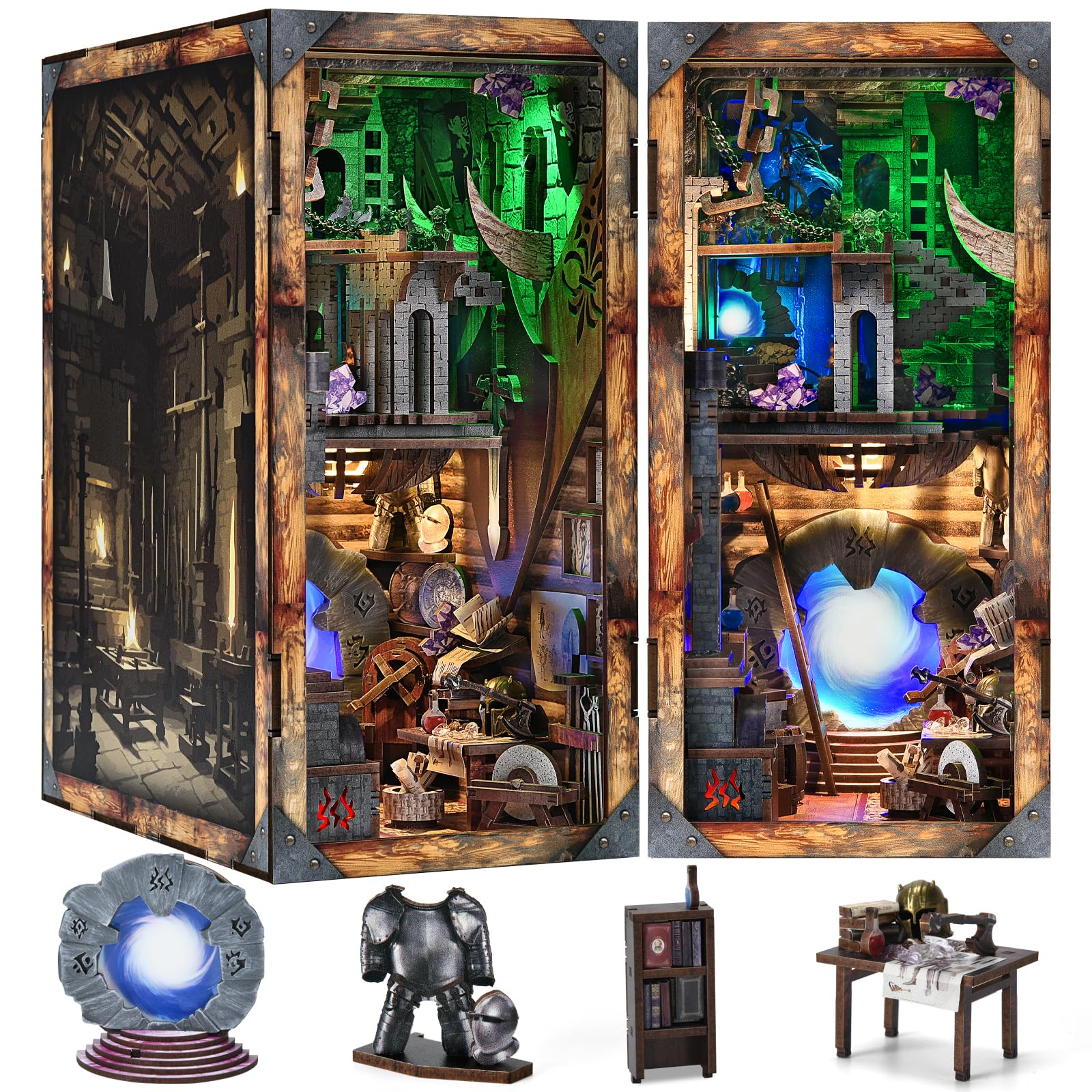 MiniCity Book Nook Kit, kit fai da te in miniatura per casa delle bambole in legno 3D, supporto per libri e libri, decorazione per ragazzi e adulti (Blade and Magic)