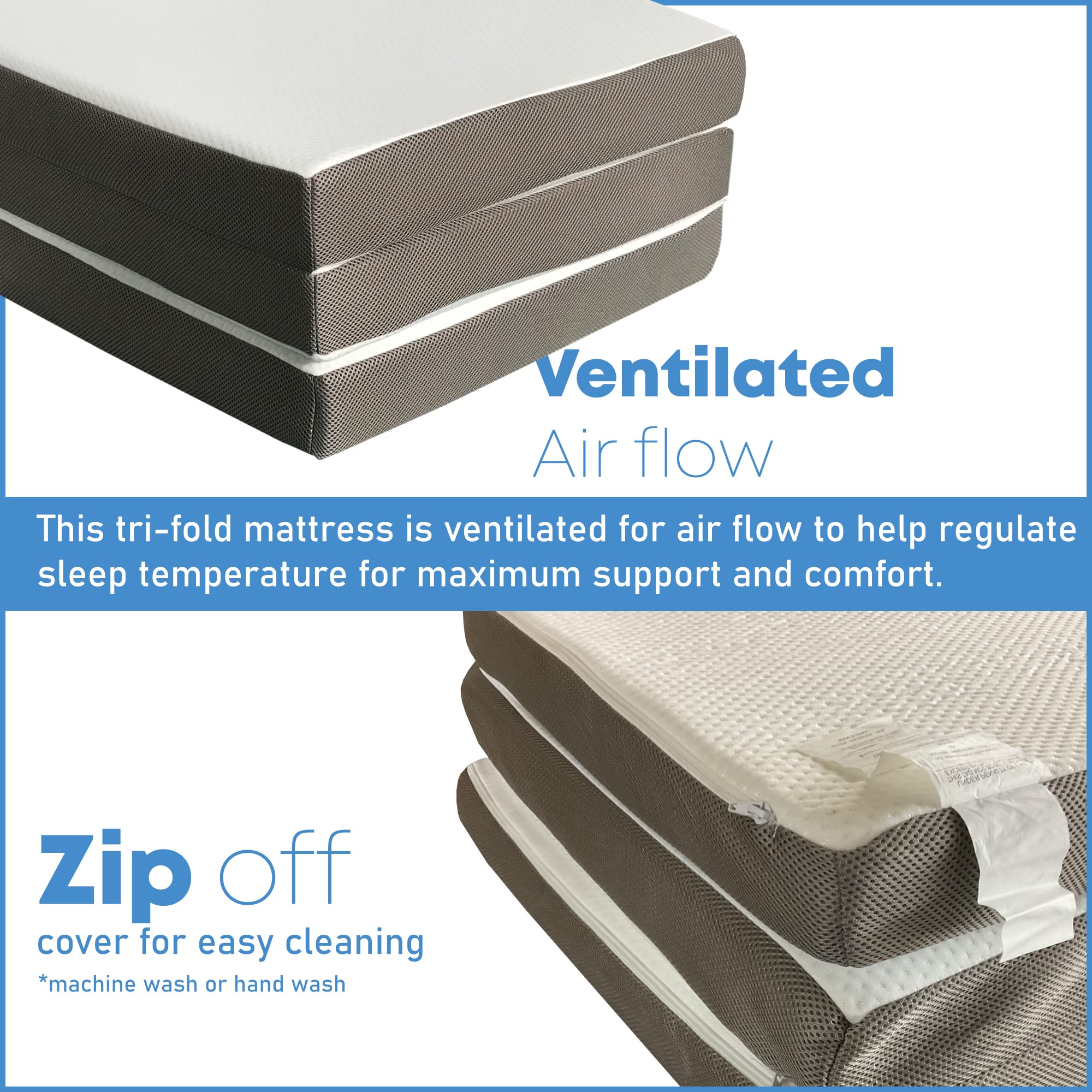 Treaton, 4-Inch Tri-Folding Gel Memory Foam Mattress, Cot Pad, Guest Bed - Portable Floor Mattrees, Breathable Mesh Sides with Ultra Soft, Removable and Washable Cover, 31-Inch (TRIF4n-2/7N)