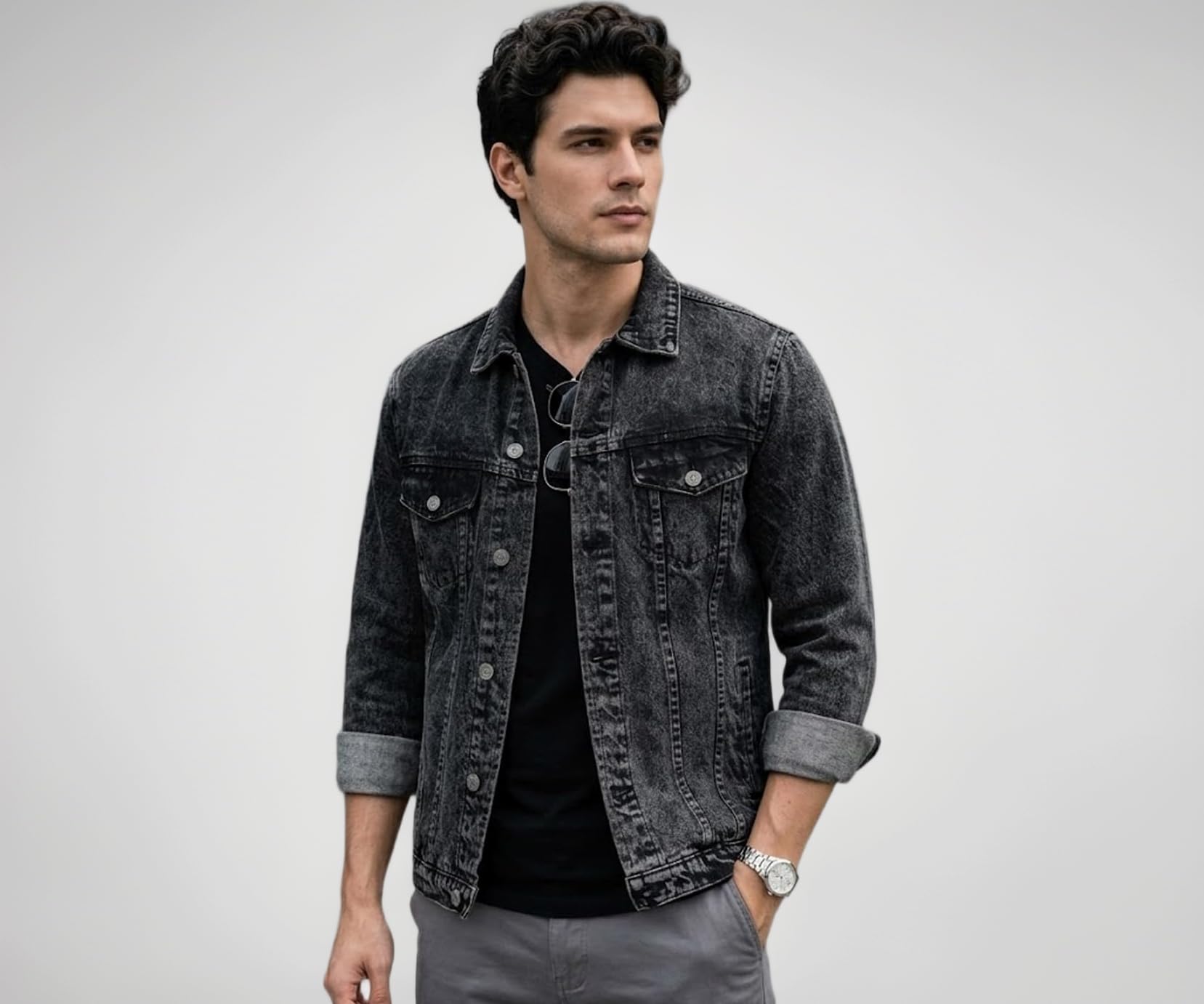 Men's Regular Fit Washed Full Sleeve Denim Jacket