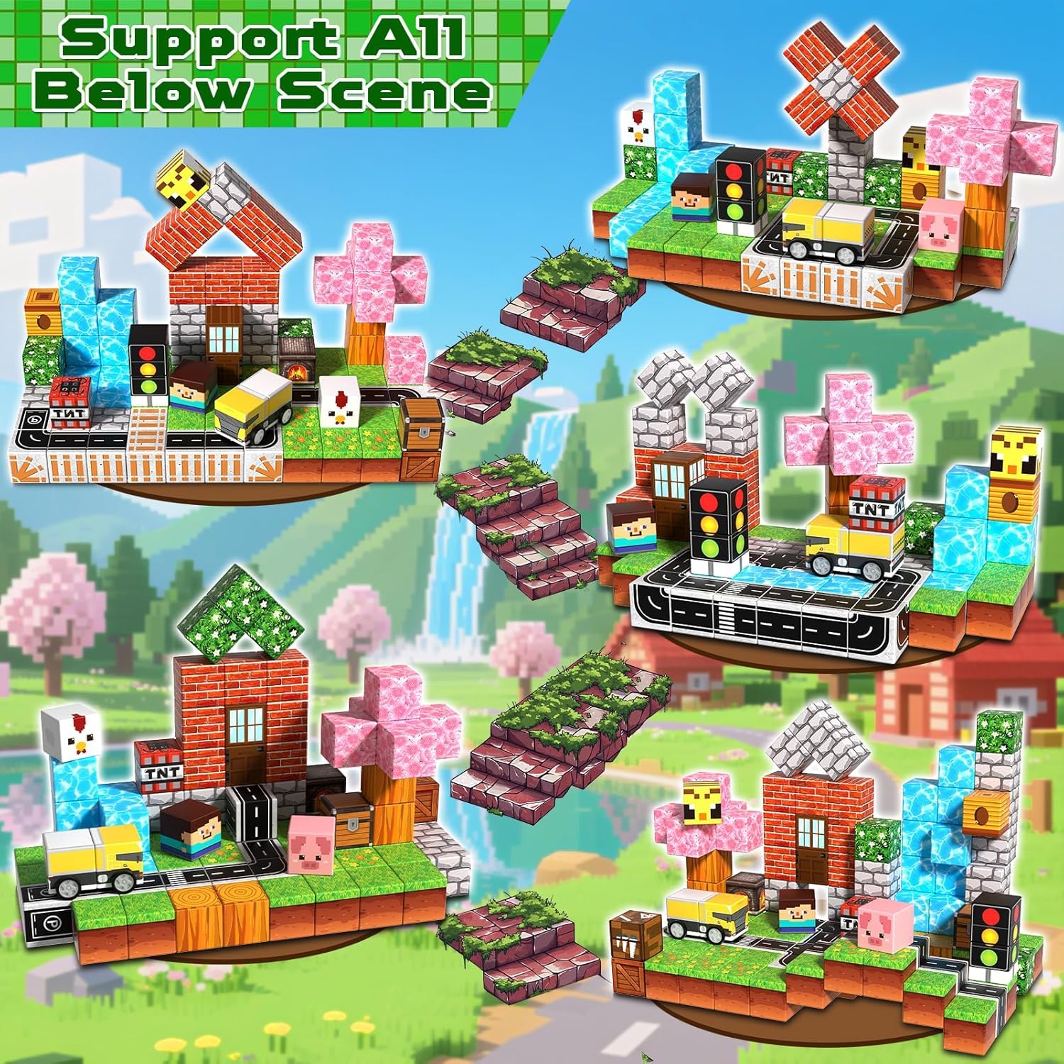 GraceDuck Costruzioni Magnetiche per Bambini 100 Pezzi Prateria e Strada Giocattoli Magnetici Creativi Montessori Costruzioni Magnetiche da 3-9 Anni Ragazzo e Ragazza Cubi Magnetici Regali di Bambini