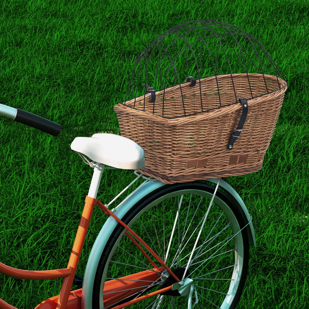 vidaXL Cesta Trasera de Bicicleta con Tapa Sauce Natural 55x31x36 cm