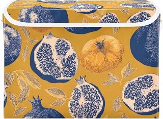 Retro Pomegranates Storage Bins Box with Lids Collapsible Fabric Storage Basket Lidded Cube Storage Containers for Organizing Shelves Closet Office