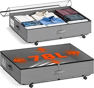 XXXL 78L Under Bed Storage with Wheels, Rolling Storage Containers with ...